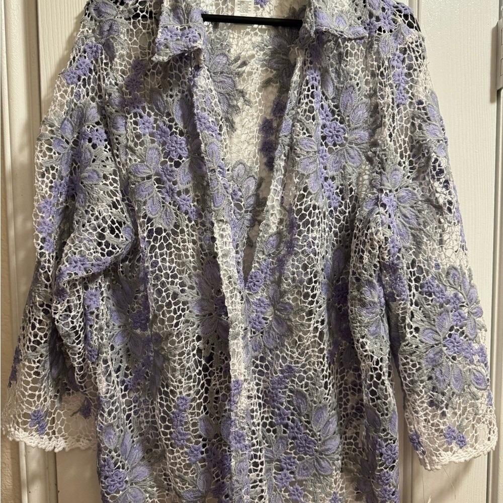 Alfred Dunner Lavender and Gray Lace Cardigan